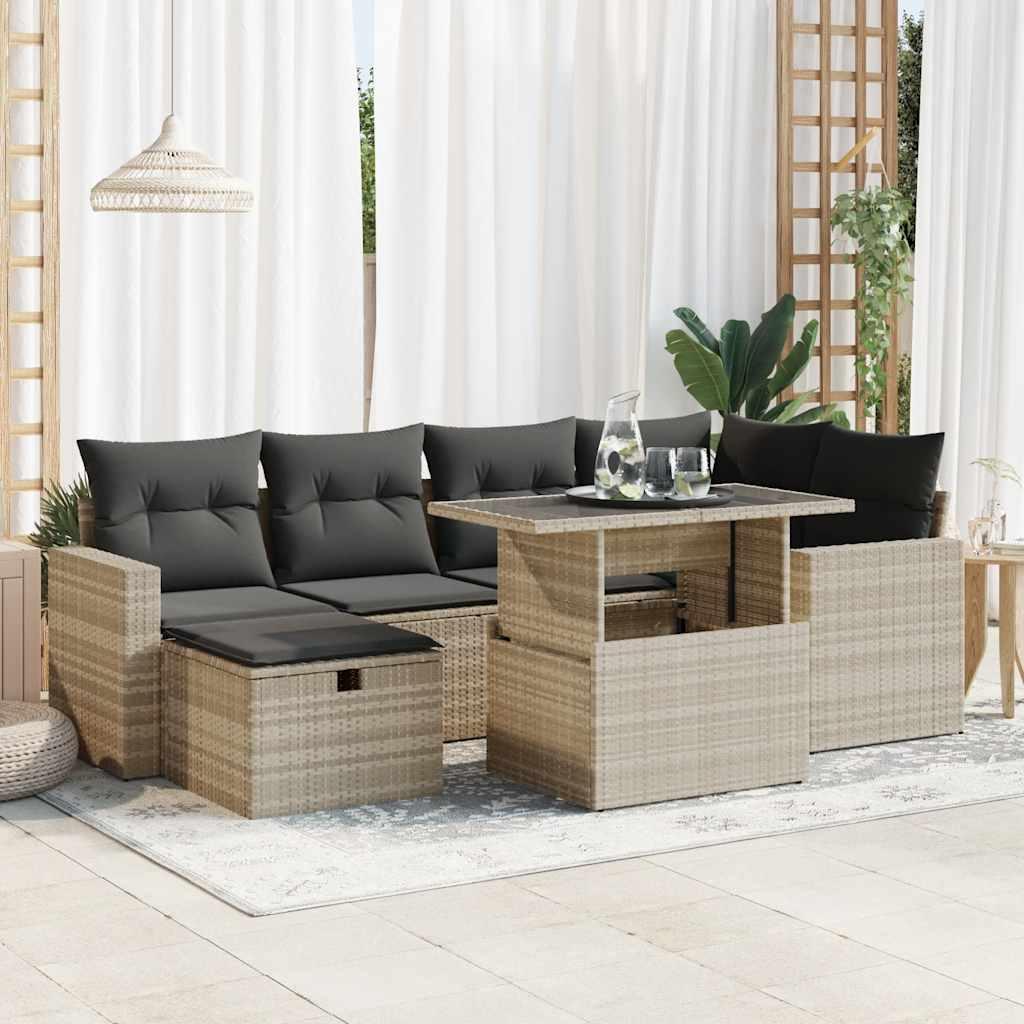 Sofasæt Til Haven 7 Dele Med Hynder Polyrattan - Lysegrå / Med opbevaring