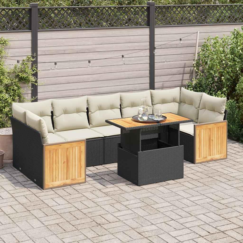 Sofasæt Til Haven 8 Dele Med Hynder Polyrattan - Sort og cremefarvet / med opbevaring