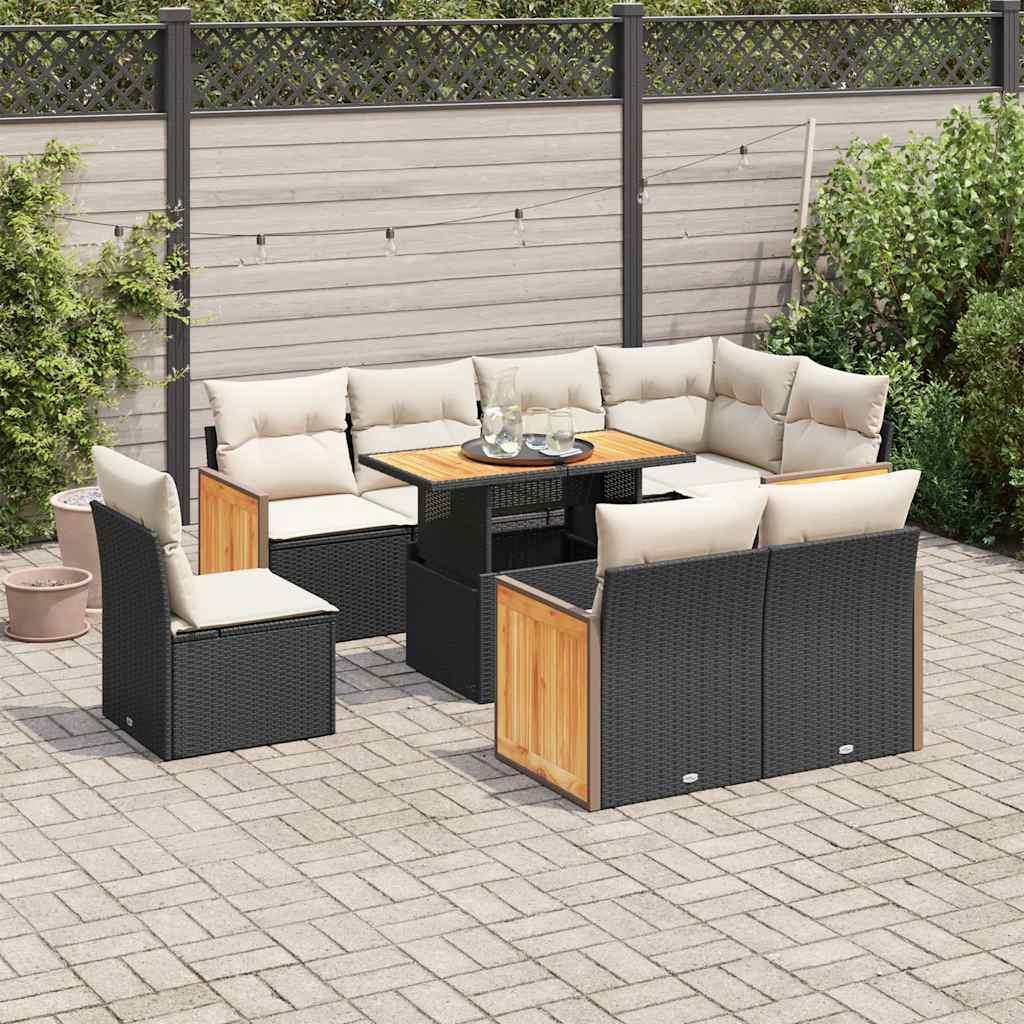 Sofasæt Til Haven 9 Dele Med Hynder Polyrattan - Sort og cremefarvet / med opbevaring