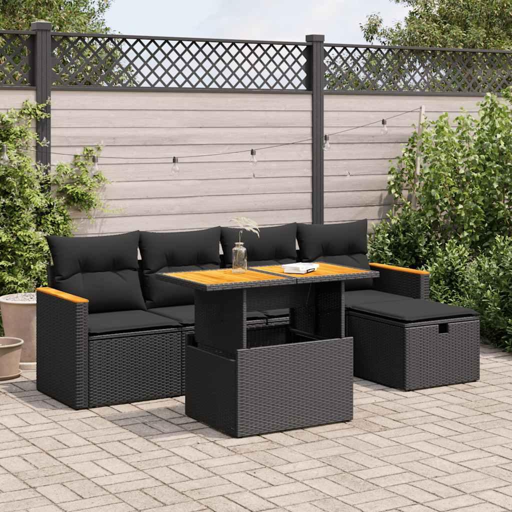 Sofasæt Til Haven 6 Dele Med Hynder Polyrattan Sort - Sort / med opbevaring