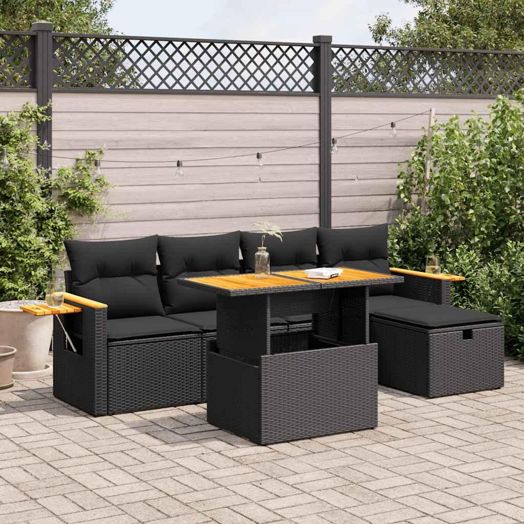 Sofasæt Til Haven 6 Dele Med Hynder Polyrattan - Sort / med opbevaring