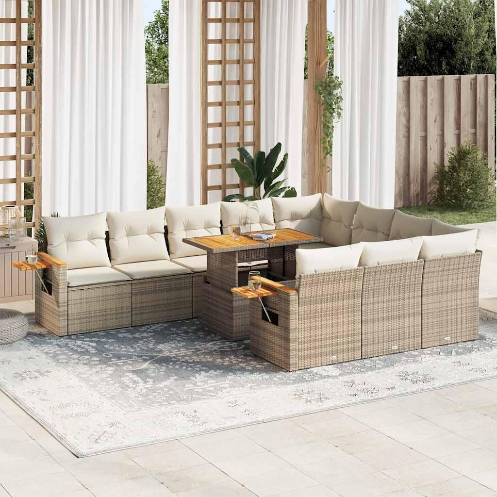vidaXL sofasæt til haven 11 dele med hynder polyrattan akacietræ beige