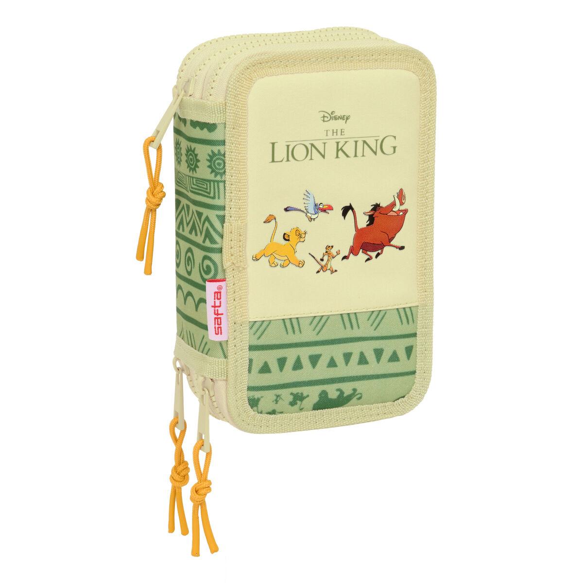 Mufasa tredobbelt penalhus - Grøn/Beige, 37 dele (12,5 × 19,5 × 5,5 cm)