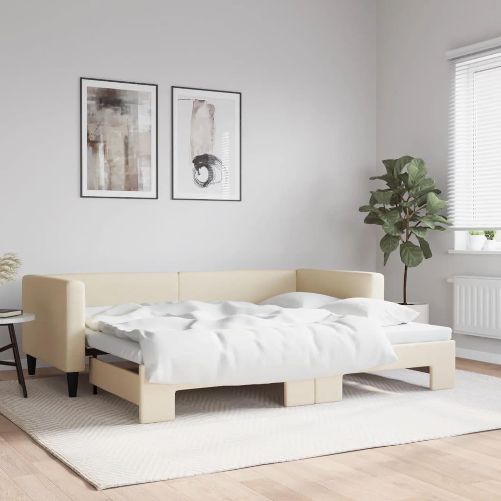 Daybed med udtræk 90x200 cm stof cremefarvet billede