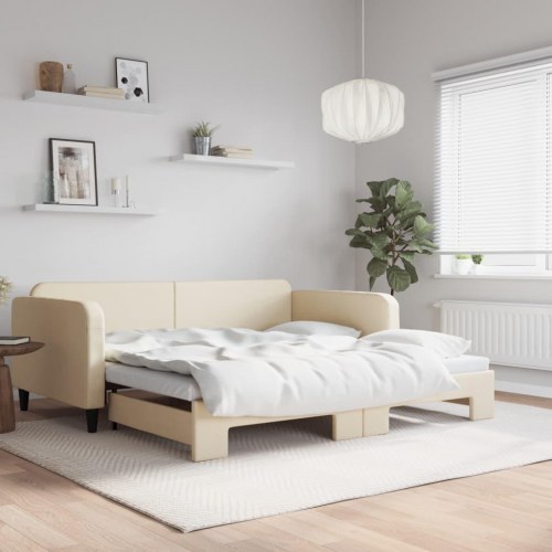 Daybed med udtræk 100×200 cm - stof, cremefarvet