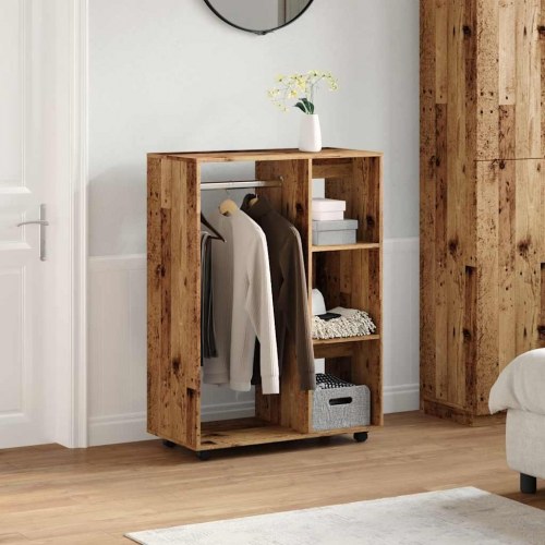 Garderobeskab på hjul 80×40×110 cm - antikt trælook