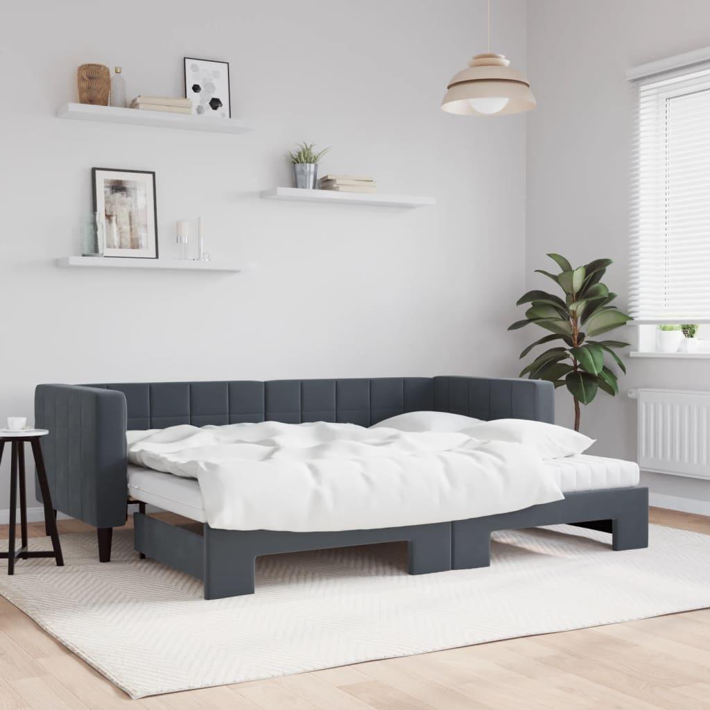 Daybed med udtræk og madras 80x200 cm velour mørkegrå billede