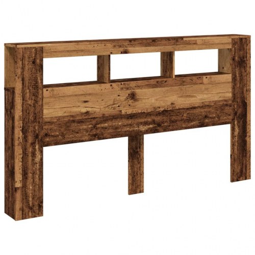 Sengegavl med LED og hylder 180 × 18,5 × 103,5 cm - antikt træ, konstrueret træ