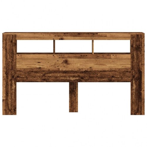 Sengegavl med LED og hylder 180 × 18,5 × 103,5 cm - antikt træ, konstrueret træ