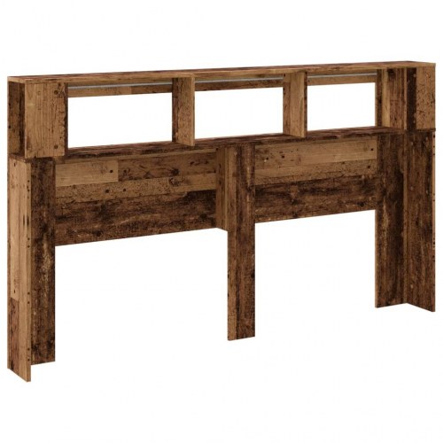 Sengegavl med LED og hylder 180 × 18,5 × 103,5 cm - antikt træ, konstrueret træ