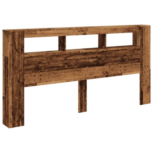 Sengegavl med LED og hylder 200 × 18,5 × 103,5 cm - antikt træ
