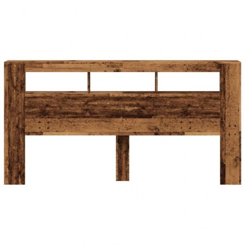 Sengegavl med LED og hylder 200 × 18,5 × 103,5 cm - antikt træ