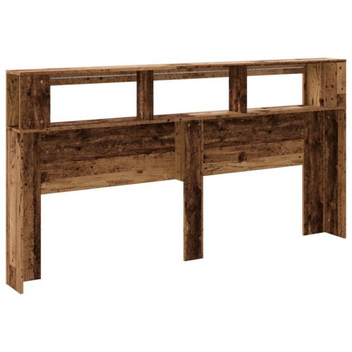Sengegavl med LED og hylder 200 × 18,5 × 103,5 cm - antikt træ