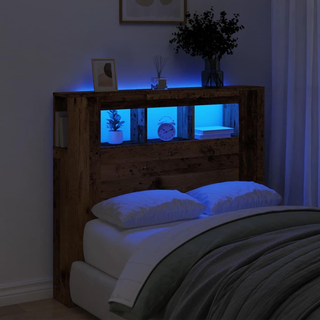 Sengegavl med LED 120x18,5x103,5 cm konstrueret træ antikt træ