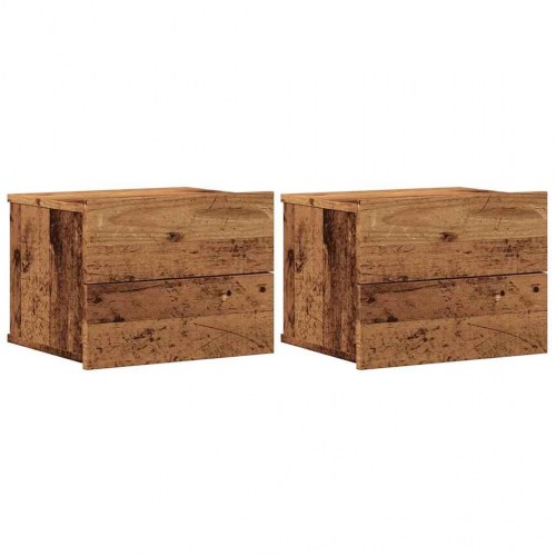 Væghængte sengeborde 2 stk. - 40×32×30 cm, antikt træ