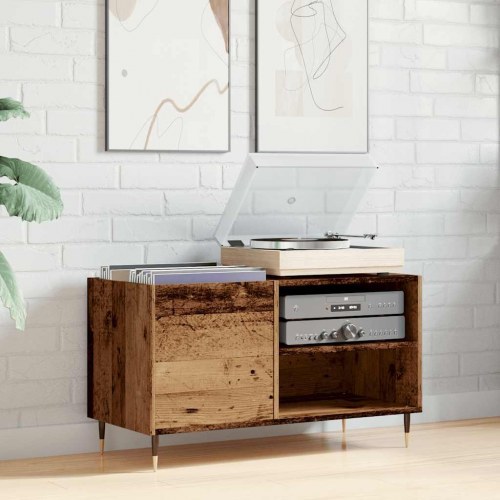 Vinylskab i antikt trælook - 84,5 x 38 x 48 cm