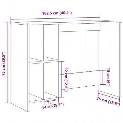 Skrivebord 102,5 x 35 x 75 cm i konstrueret træ
