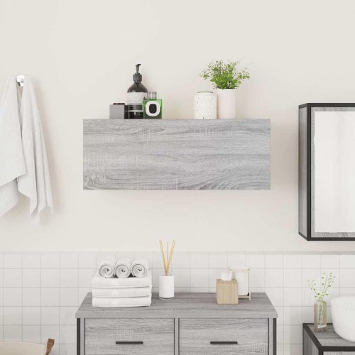 Væghængt badeværelsesskab 80 × 25 × 30 cm - konstrueret træ, grå sonoma-eg