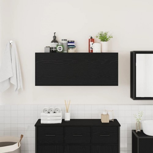 Væghængt badeværelsesskab 100×25×40 cm i sort konstrueret træ