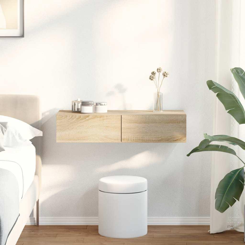 Væghylde med skuffer 80x33x17 cm konstrueret træ sonoma-eg billede