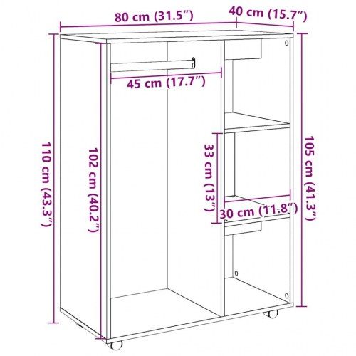 Garderobe med hylder og hjul 80 × 40 × 110 cm - kunsteg