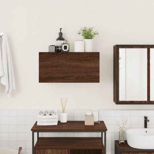 Væghængt badeværelsesskab 60x25x30 cm konstrueret træ brun eg