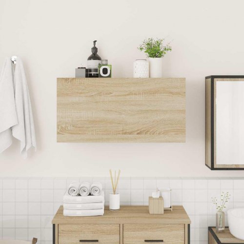 Væghængt badeværelsesskab 80×25×40 cm - konstrueret træ i sonoma-eg