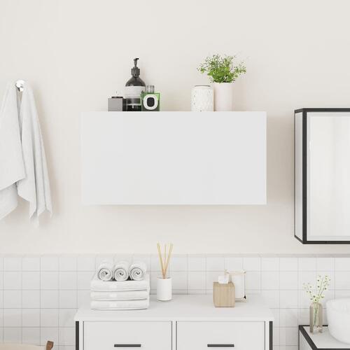 Væghængt badeværelsesskab 80x25x40 cm konstrueret træ hvid