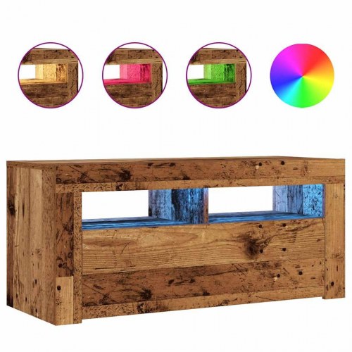 Tv-bord med LED-lys 90×35×40 cm - konstrueret træ, antikt træ