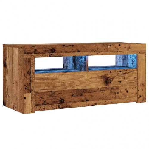 Tv-bord med LED-lys 90×35×40 cm - konstrueret træ, antikt træ