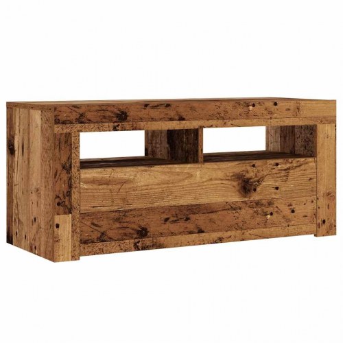 Tv-bord med LED-lys 90×35×40 cm - konstrueret træ, antikt træ