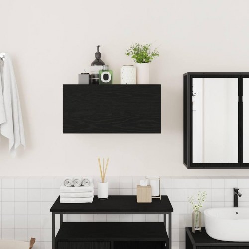 Væghængt badeværelsesskab 60×25×30 cm - konstrueret træ, sort