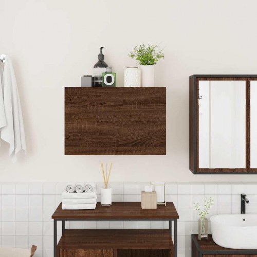 Væghængt badeværelsesskab 60x25x40 cm konstrueret træ brun eg