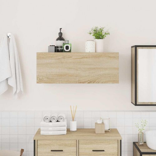 Væghængt badeværelsesskab 80×25×30 cm - konstrueret træ, sonoma-eg
