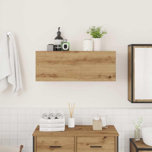 Væghængt badeværelsesskab 80×25×30 cm - konstrueret træ i kunsteg