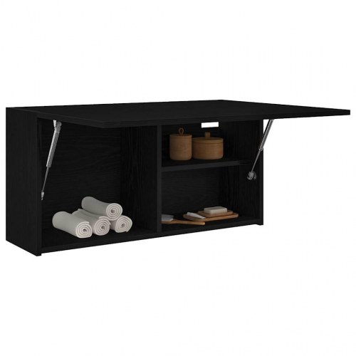 Væghængt badeværelsesskab 80×25×40 cm - konstrueret træ, sort