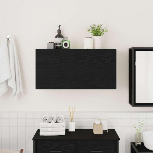 Væghængt badeværelsesskab 80×25×40 cm - konstrueret træ, sort
