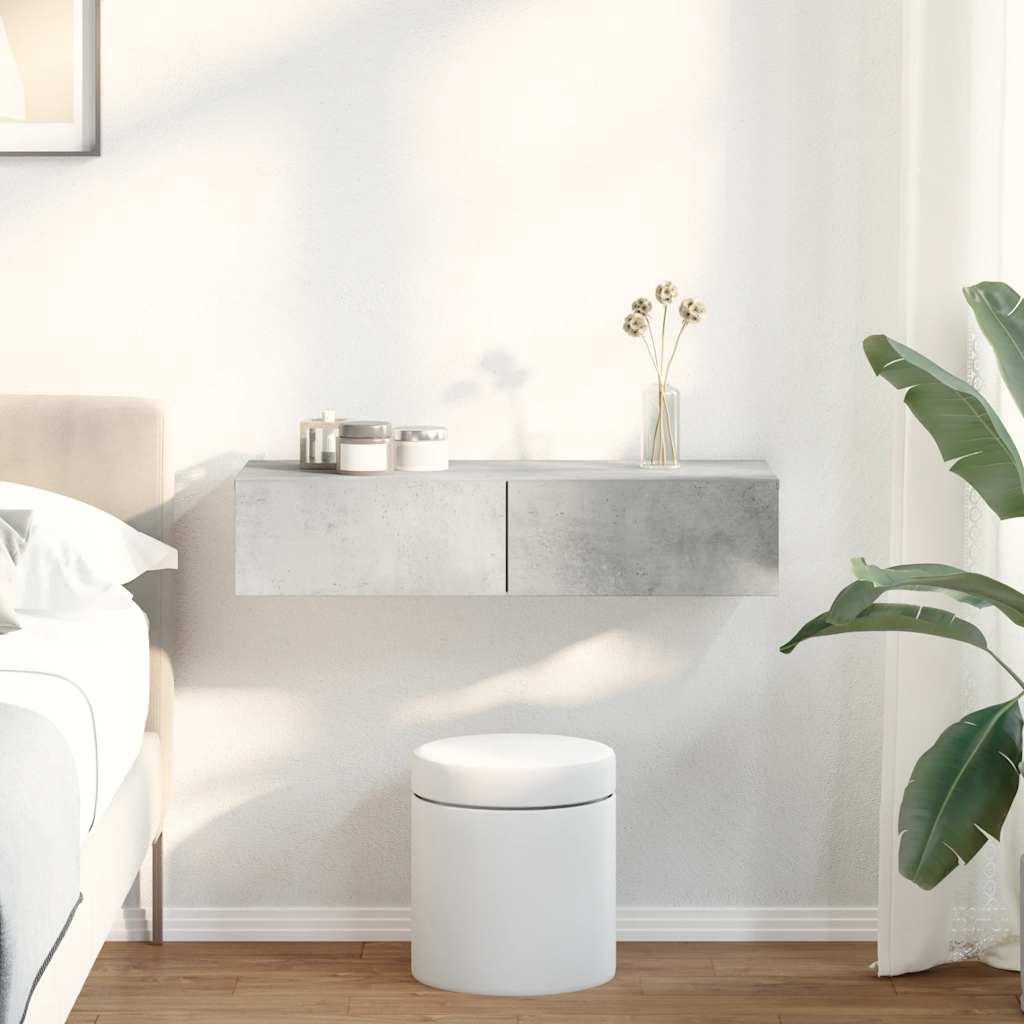 Væghylde Med Skuffer Konstrueret Træ - Betongrå / 80 x 33 x 17 cm