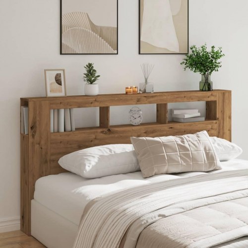 Sengegavl med LED-lys 200 × 18,5 × 103,5 cm - konstrueret træ, kunsteg