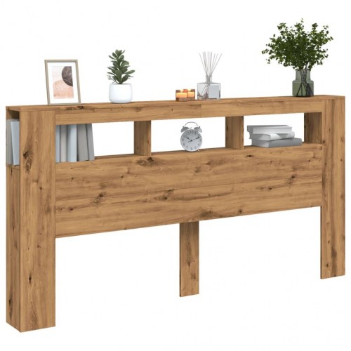 Sengegavl med LED-lys 200 × 18,5 × 103,5 cm - konstrueret træ, kunsteg