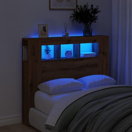 Sengegavl med LED-lys 120 × 18,5 × 103,5 cm - konstrueret træ, kunsteg