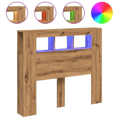 Sengegavl med LED-lys 120 × 18,5 × 103,5 cm - konstrueret træ, kunsteg