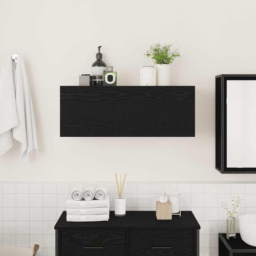 Væghængt badeværelsesskab 80x25x30 cm konstrueret træ sort