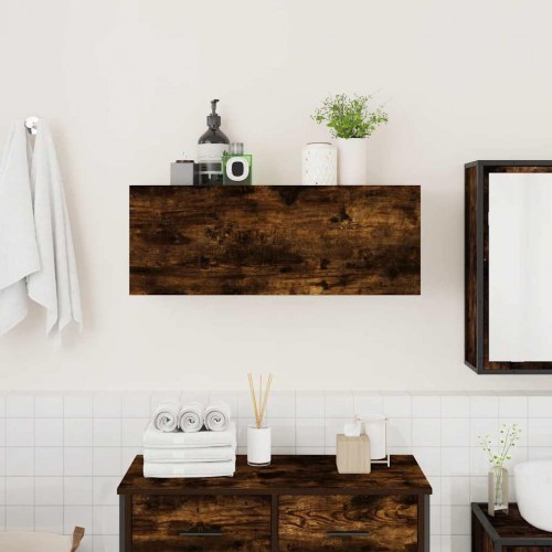 Væghængt badeværelsesskab 80×25×30 cm - konstrueret træ, røget eg