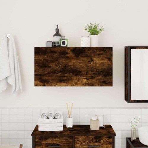 Væghængt badeværelsesskab 80×25×40 cm - konstrueret træ, røget eg
