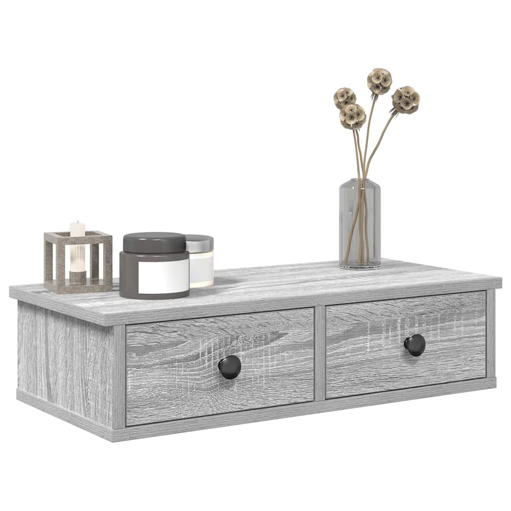 Væghylde Med Skuffer 80X34X17 Cm Konstrueret Træ - Grå sonoma-eg / 60 x 25 x 15 cm