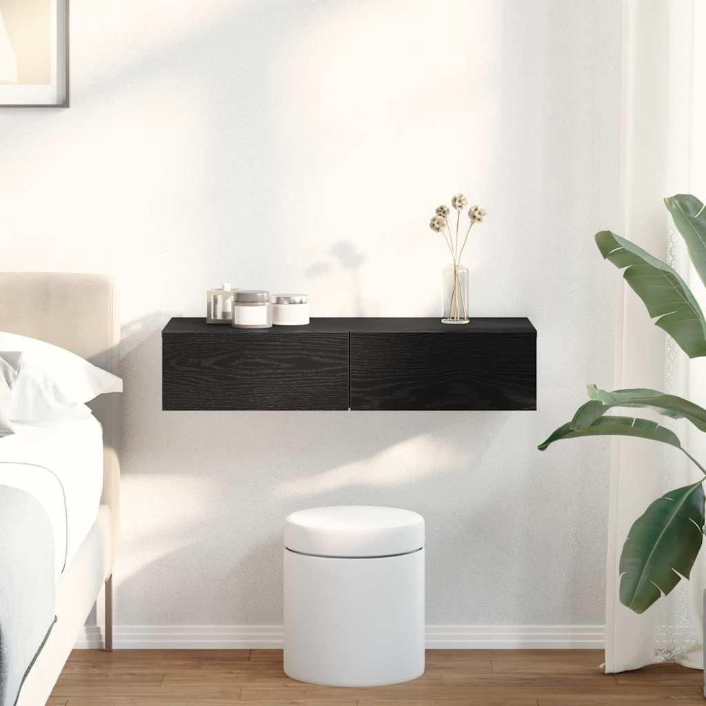 Væghylde med skuffer 80x33x17 cm konstrueret træ sort billede