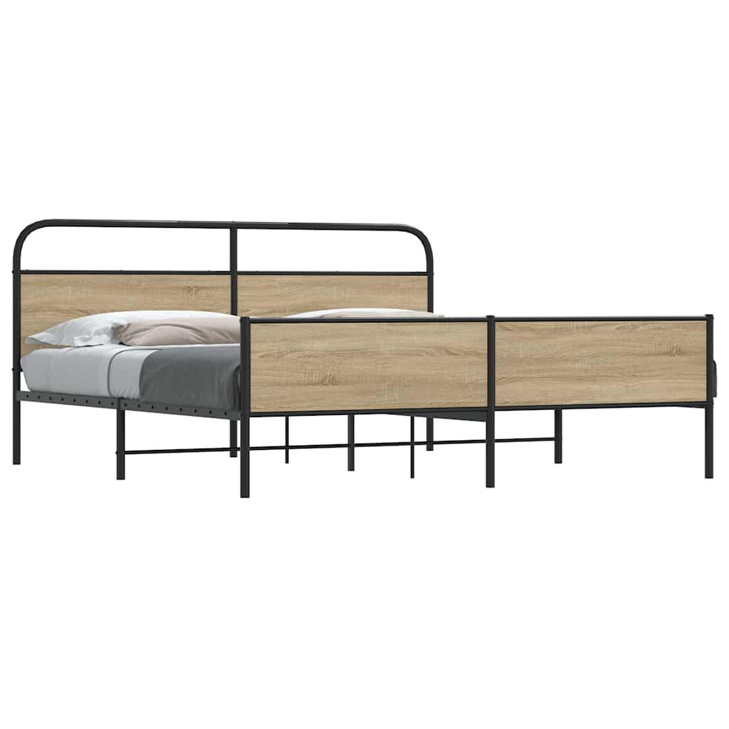 Sengeramme Uden Madras Metal Etræsfarve Røget Eg - med sengegavl og dobbelt lavt fodgærde / 193 x 203 cm