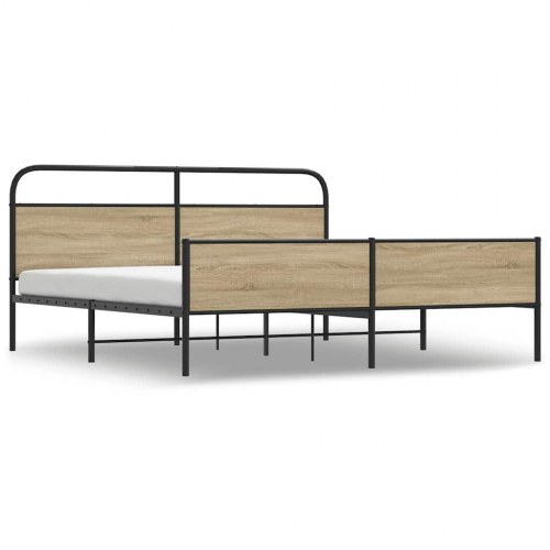 Sengeramme 193x203 cm i metal - røget egetræsfarve