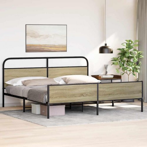 Sengeramme 193 x 203 cm - metal og sonoma-eg